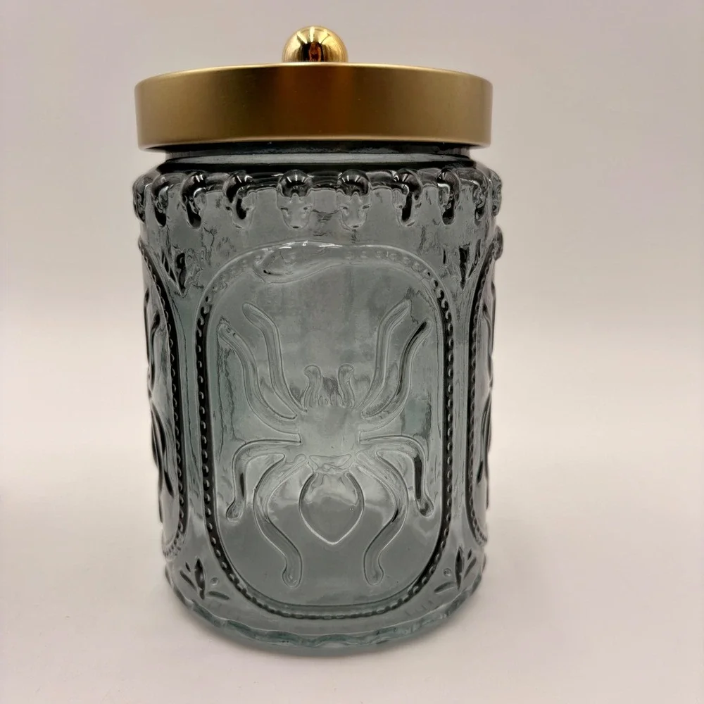 Cook With Color 2pc Glass Canister Set Spider Skull Gothic Gold Lid Halloween